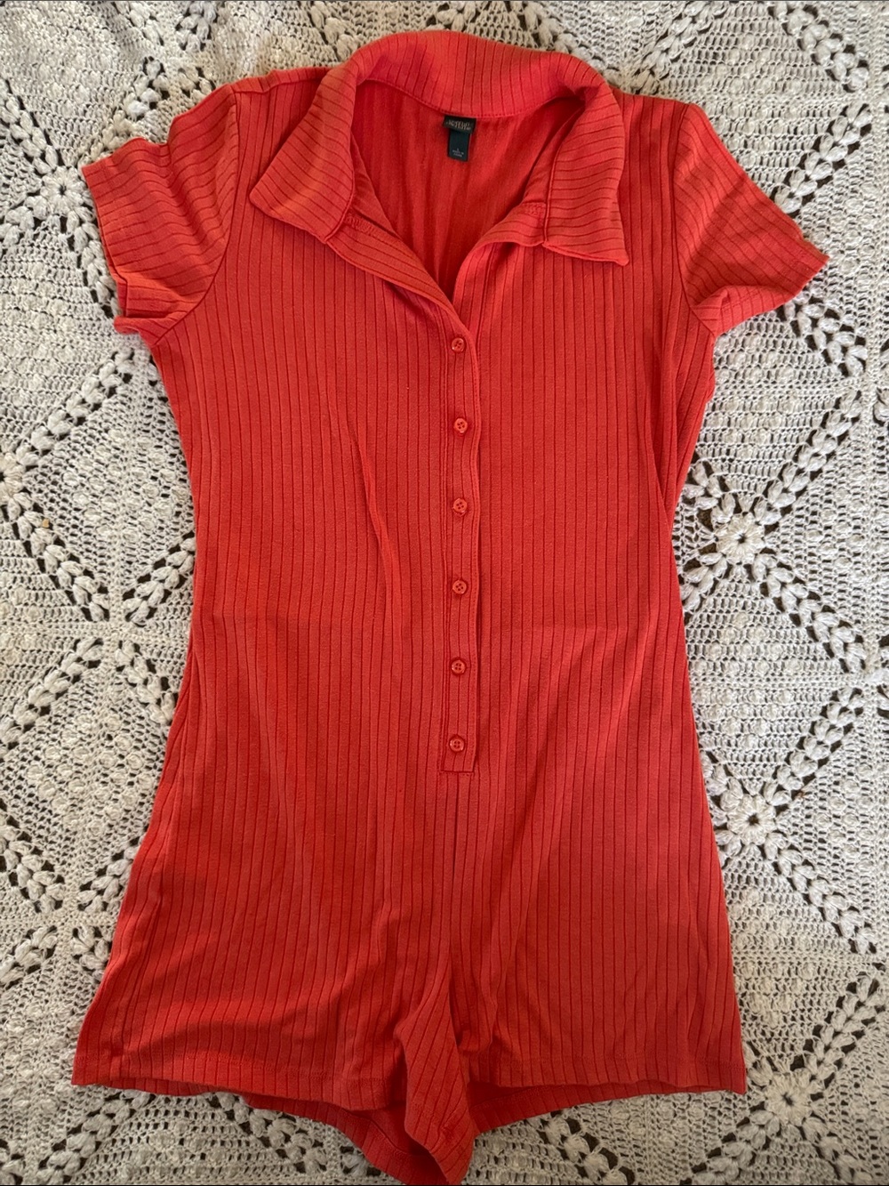 wild fable orange Ribbed Button-Front Short Sleeve Bodysuit Romper